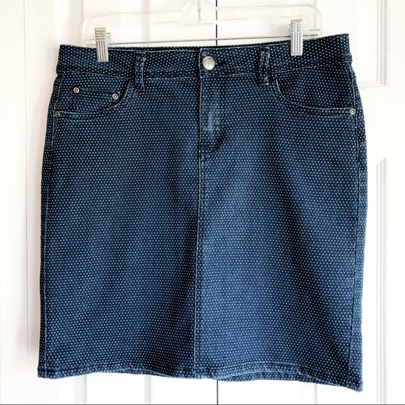 Earl Jean Blue Denim Polka Dot Print Mini Skirt Size 10 - Picture 1 of 16